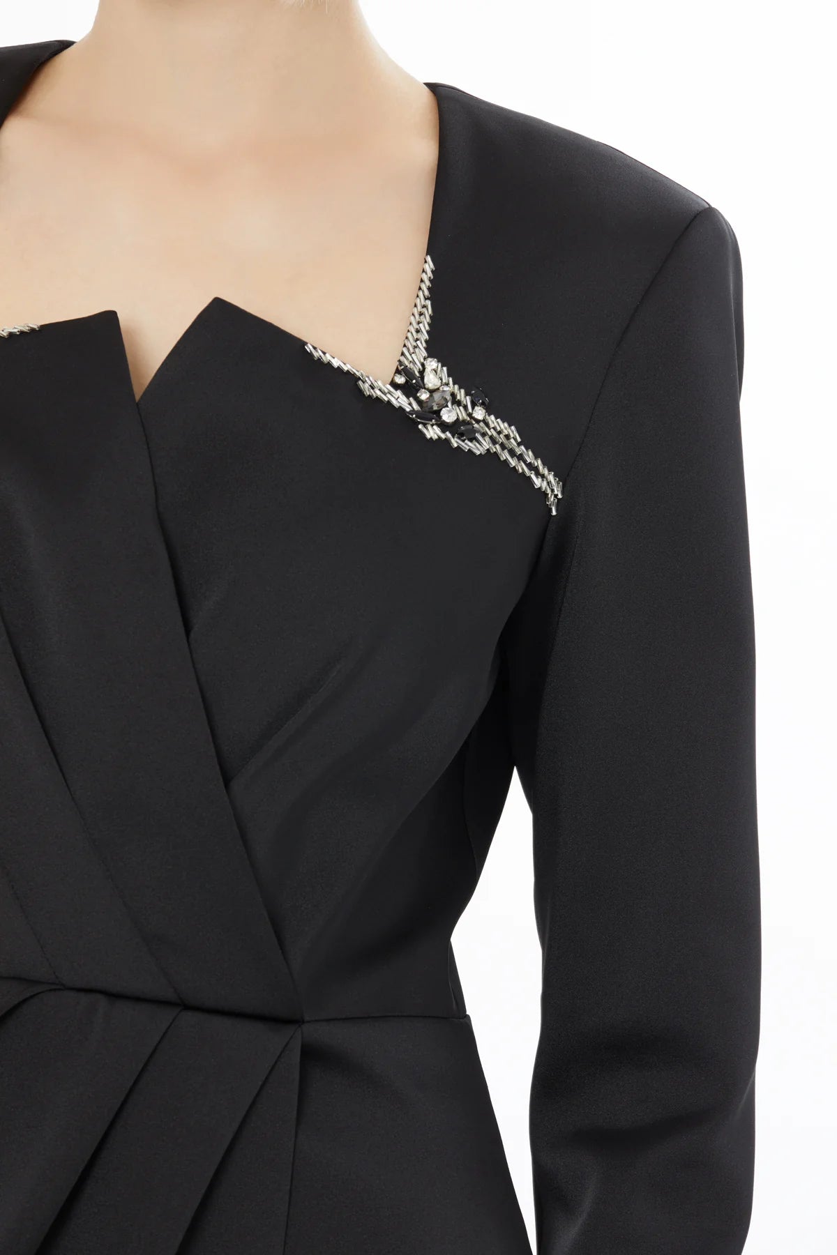 Boncuk İşlemeli Gizli Fermuarlı Uzun Elbise