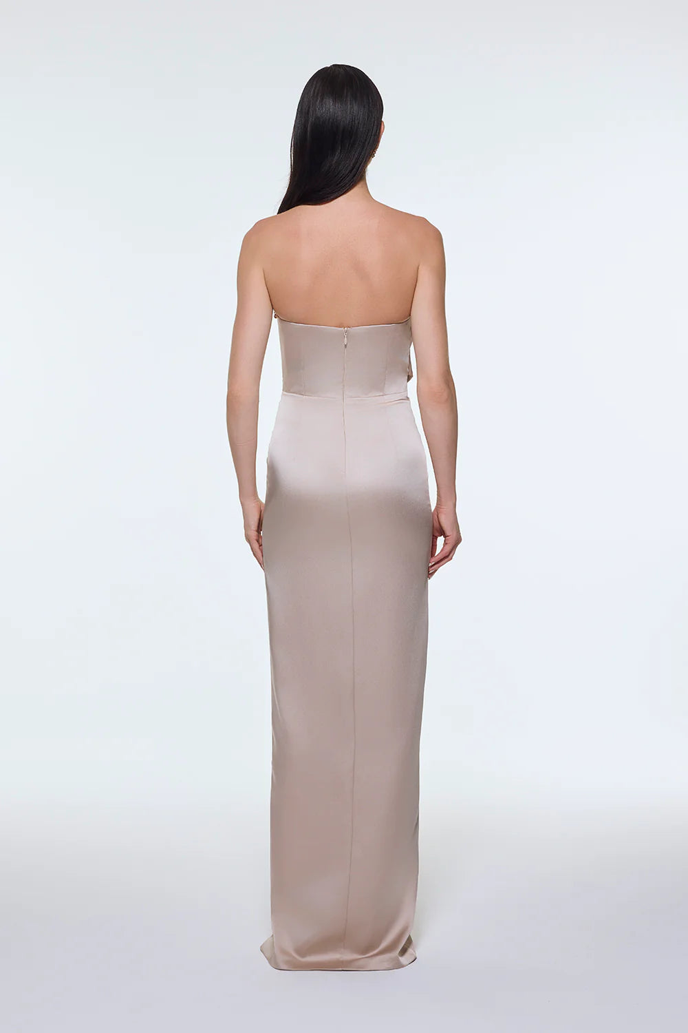 STRAPLEZ YAKA YIRTMAÇLI SATEN UZUN ABİYE ELBİSE - 9281C