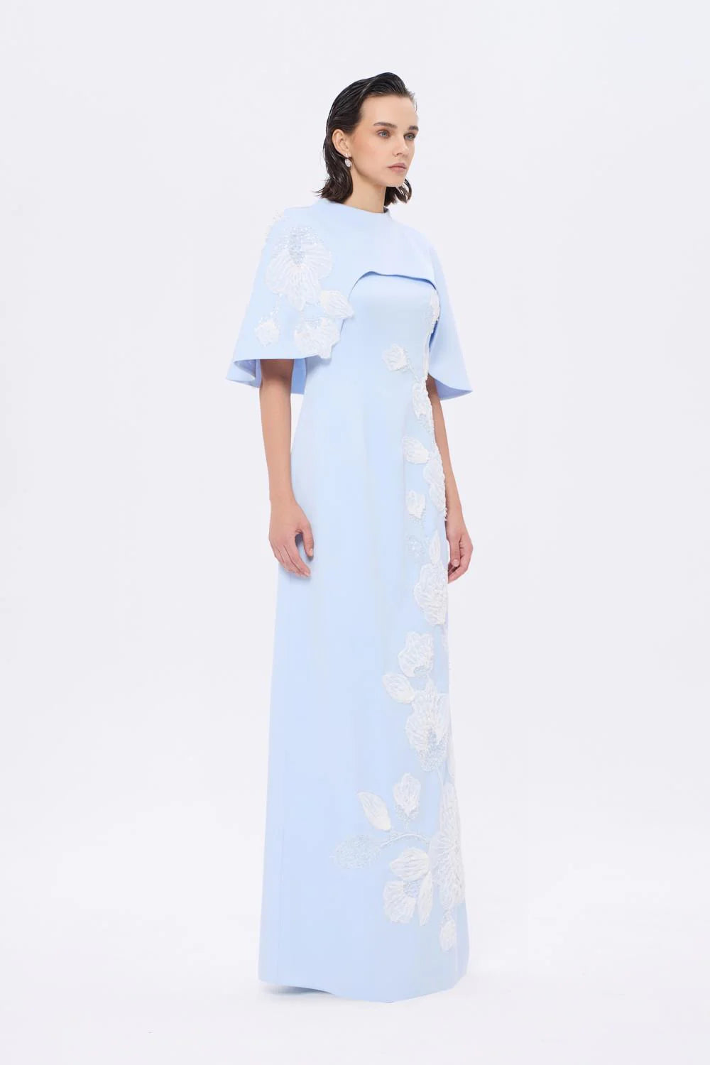 ÇİÇEK İŞLEME DETAYLI UZUN ABİYE ELBİSE - AP0024