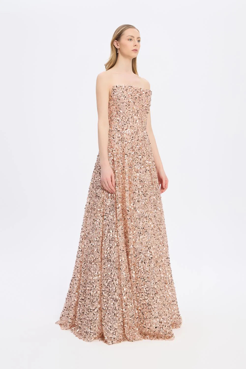 PAYET İŞLEMELİ STRAPLEZ UZUN ABİYE ELBİSE - 9331C