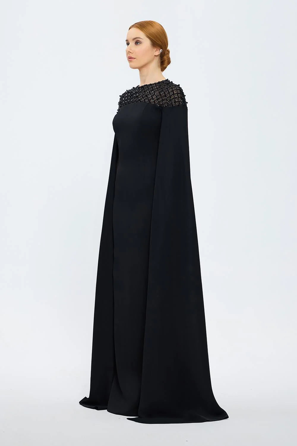 HAKİM YAKA TAŞ İŞLEMELİ TESETTÜR ABİYE ELBİSE - 1027C