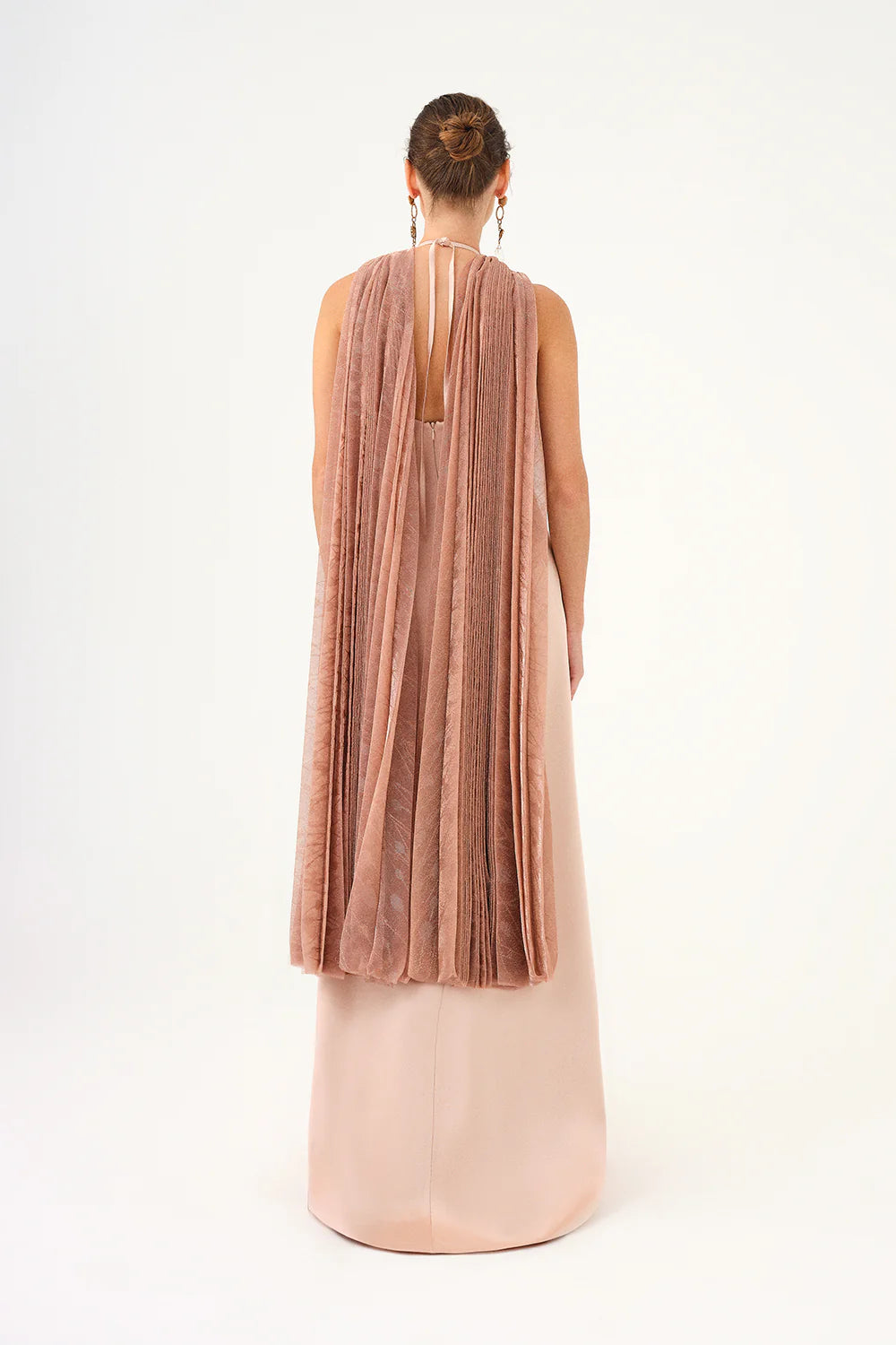 ŞALLI TAŞ İŞLEMELİ SATEN UZUN ABİYE ELBİSE - 9052C