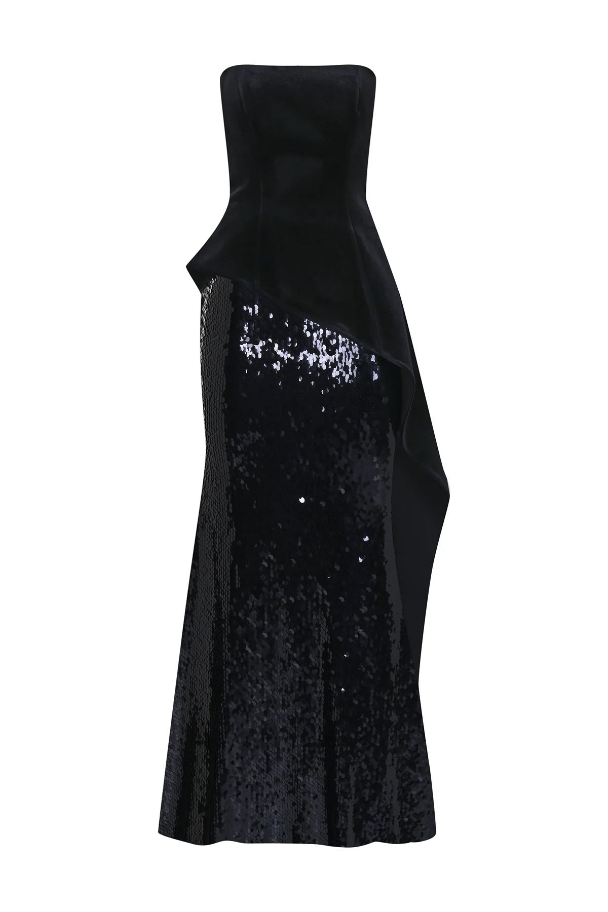 PUL PAYET İŞLEMELİ STRAPLEZ KADİFE ABİYE ELBİSE 2310