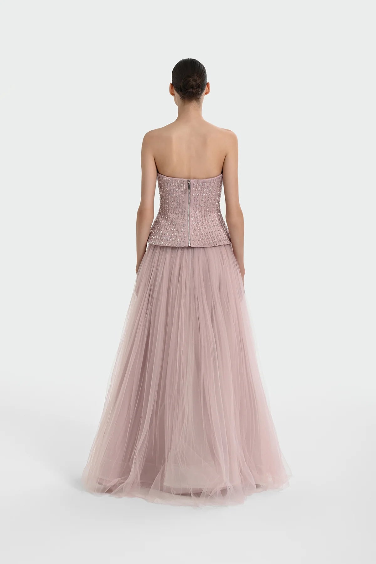 STRAPLEZ TAŞ İŞLEMELİ ETEK TÜL ABİYE ELBİSE 1369