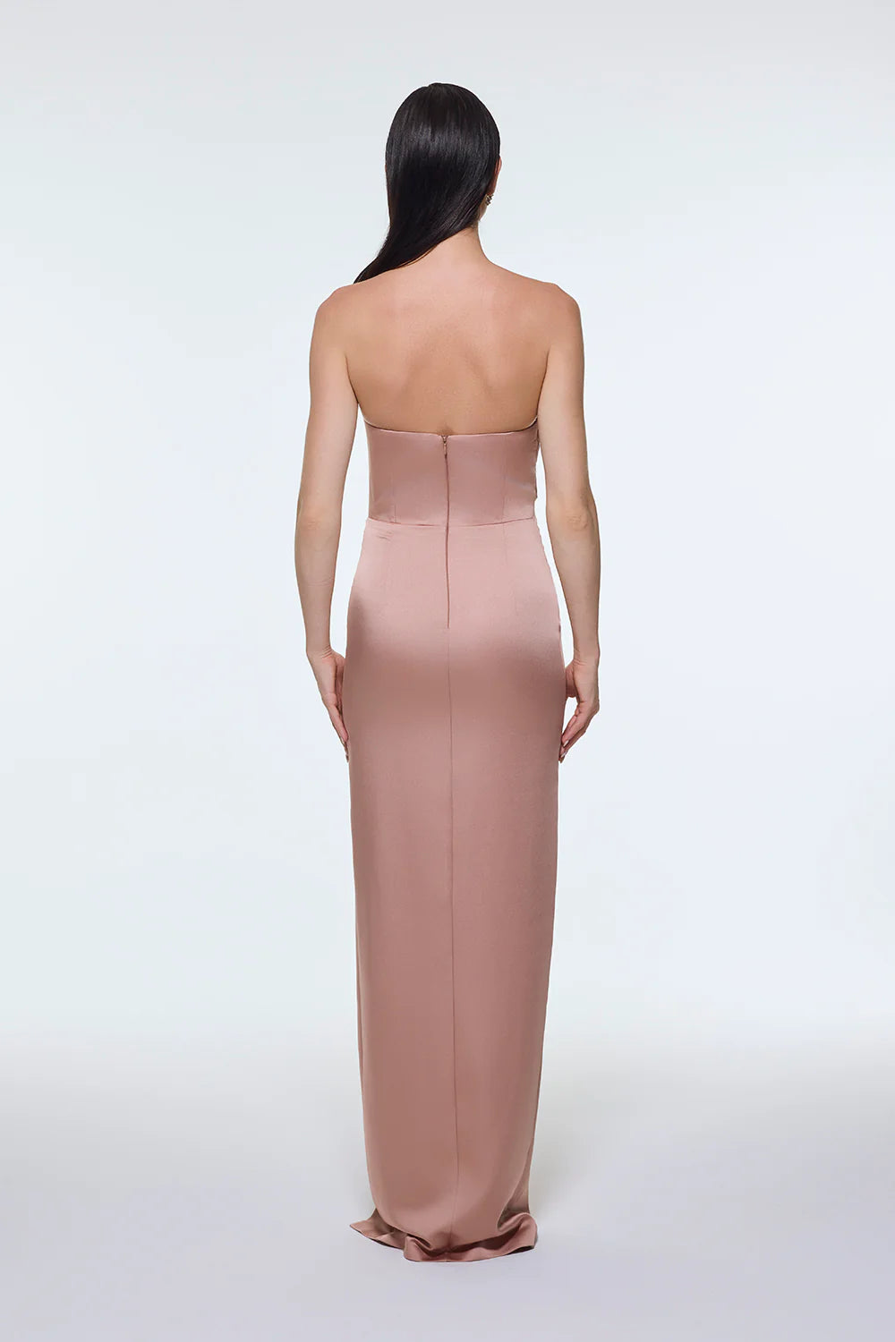 STRAPLEZ YAKA YIRTMAÇLI SATEN UZUN ABİYE ELBİSE - 9281C