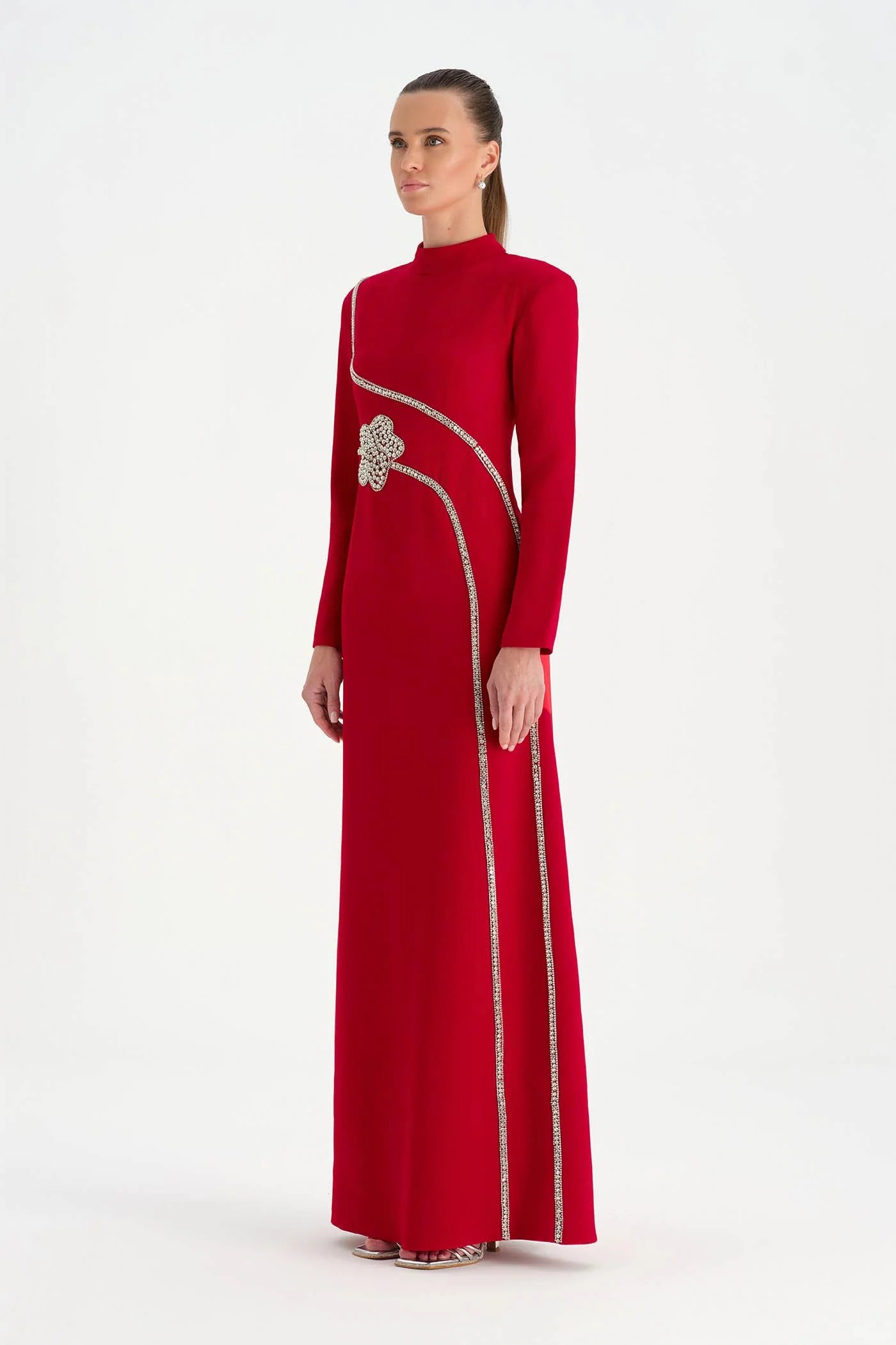 TAŞ İŞLEMELİ TESETTÜR ABİYE ELBİSE - 26186C