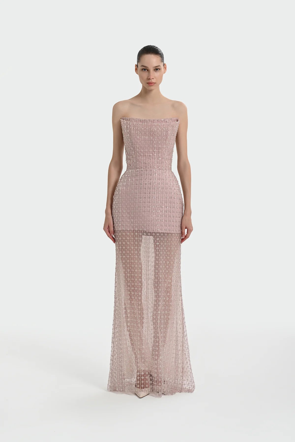 TAŞ İŞLEMELİ STRAPLEZ ABİYE ELBİSE 1350