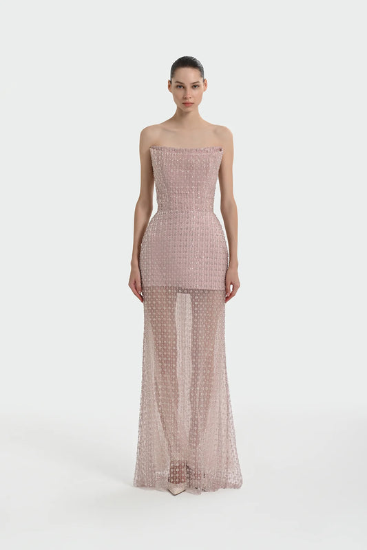 TAŞ İŞLEMELİ STRAPLEZ ABİYE ELBİSE 1350