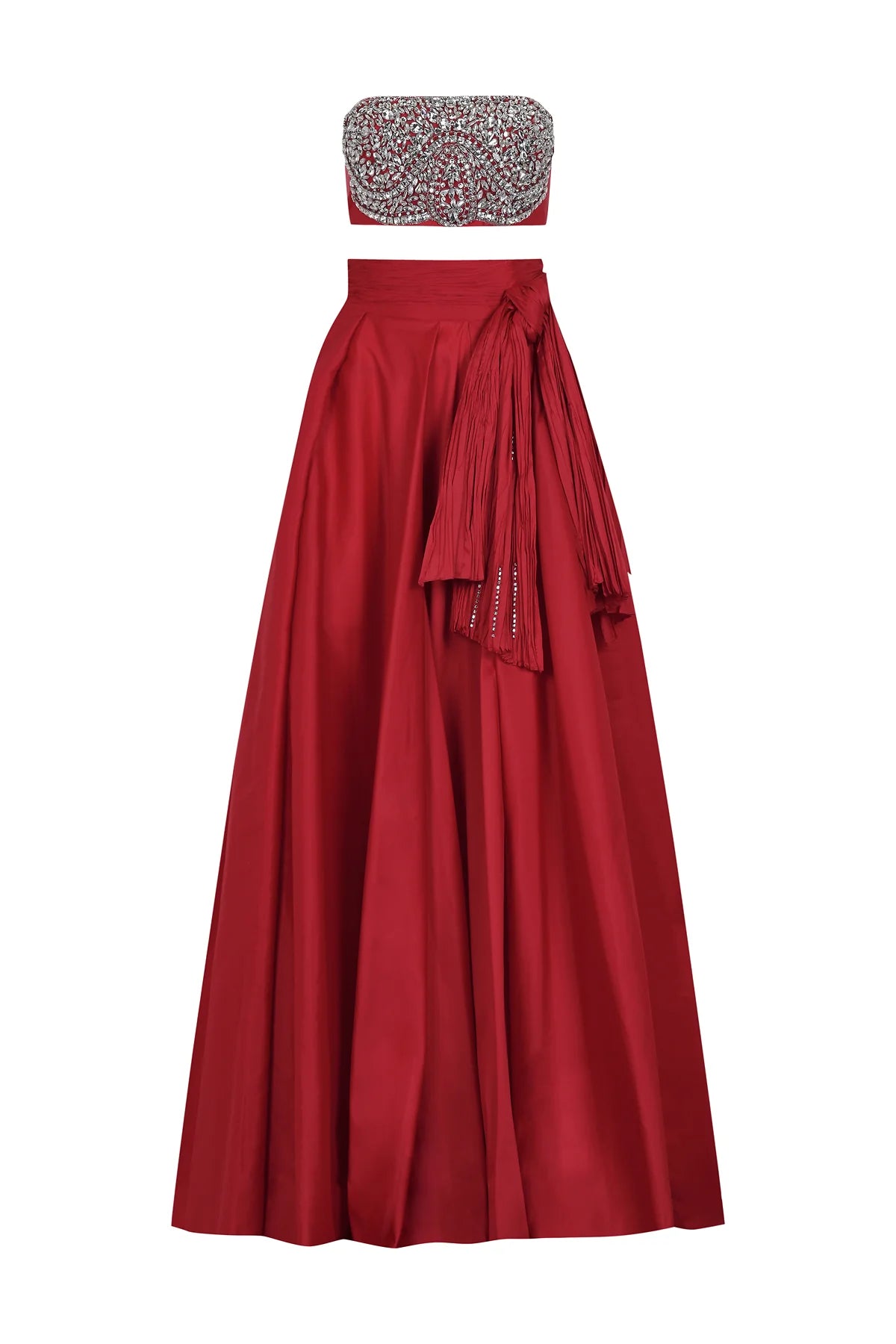 Straplez Taş İşlemeli Crop Yüksek Bel Etek Takım 2102