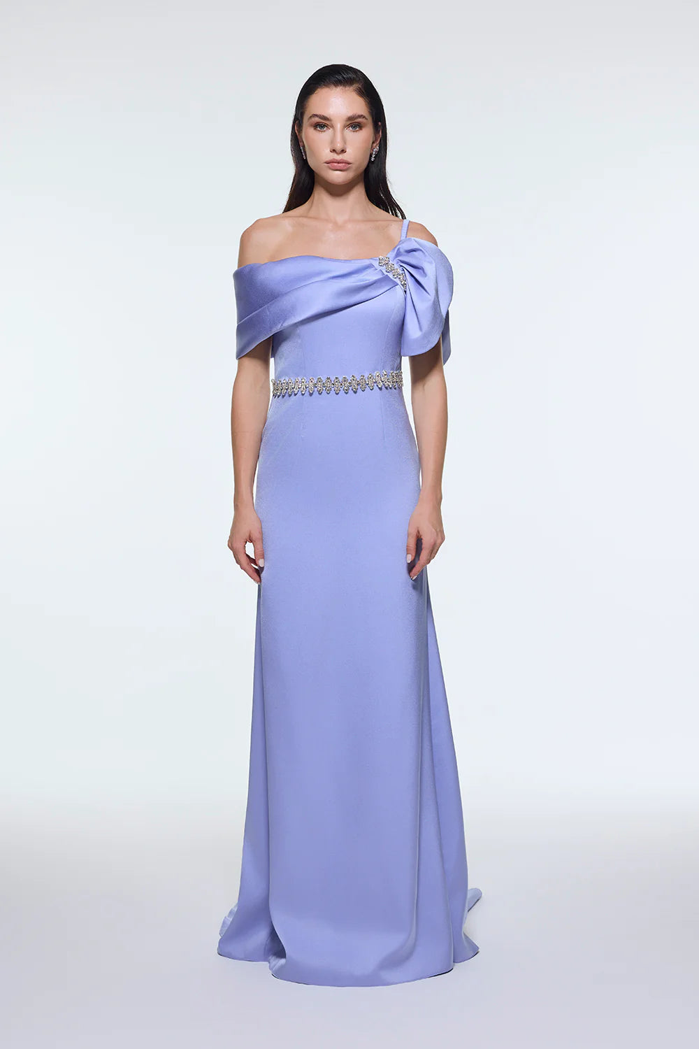 TAŞ İŞLEMELİ KEMER DETAYLI UZUN ABİYE ELBİSE - 9294C