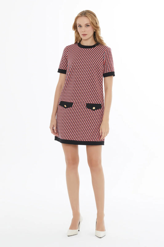 Yuvarlak Yaka Cepli Kısa Kollu Mini Elbise