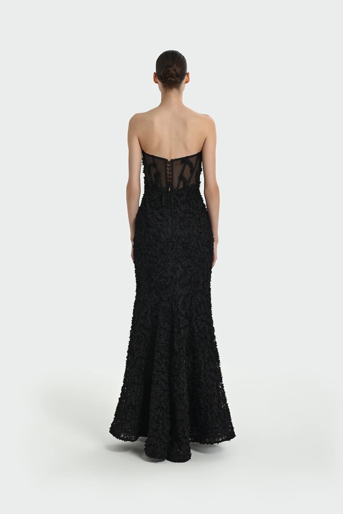 STRAPLEZ ÜÇ BOYUT ÇİÇEKLİ ABİYE ELBİSE 1338