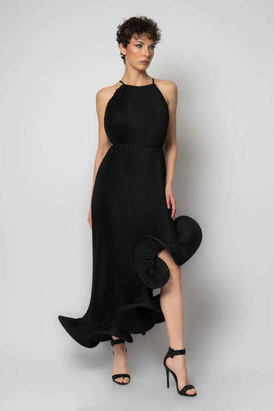 () Etek ucu volanlı komple piliseli krep abiye elbise2286 مقاس 36-38–40