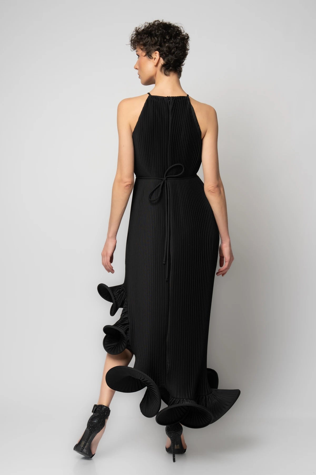 () Etek ucu volanlı komple piliseli krep abiye elbise2286 مقاس 36-38–40