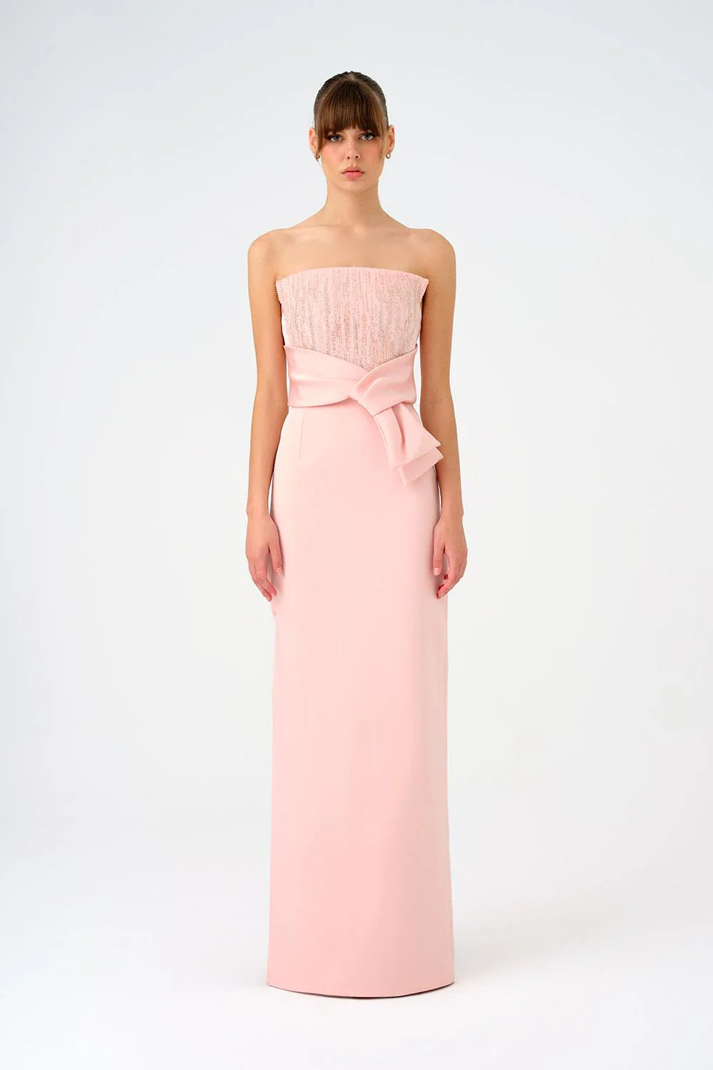 STRAPLEZ YAKA DÜZ KESİM SATEN ABİYE ELBİSE - 9171C