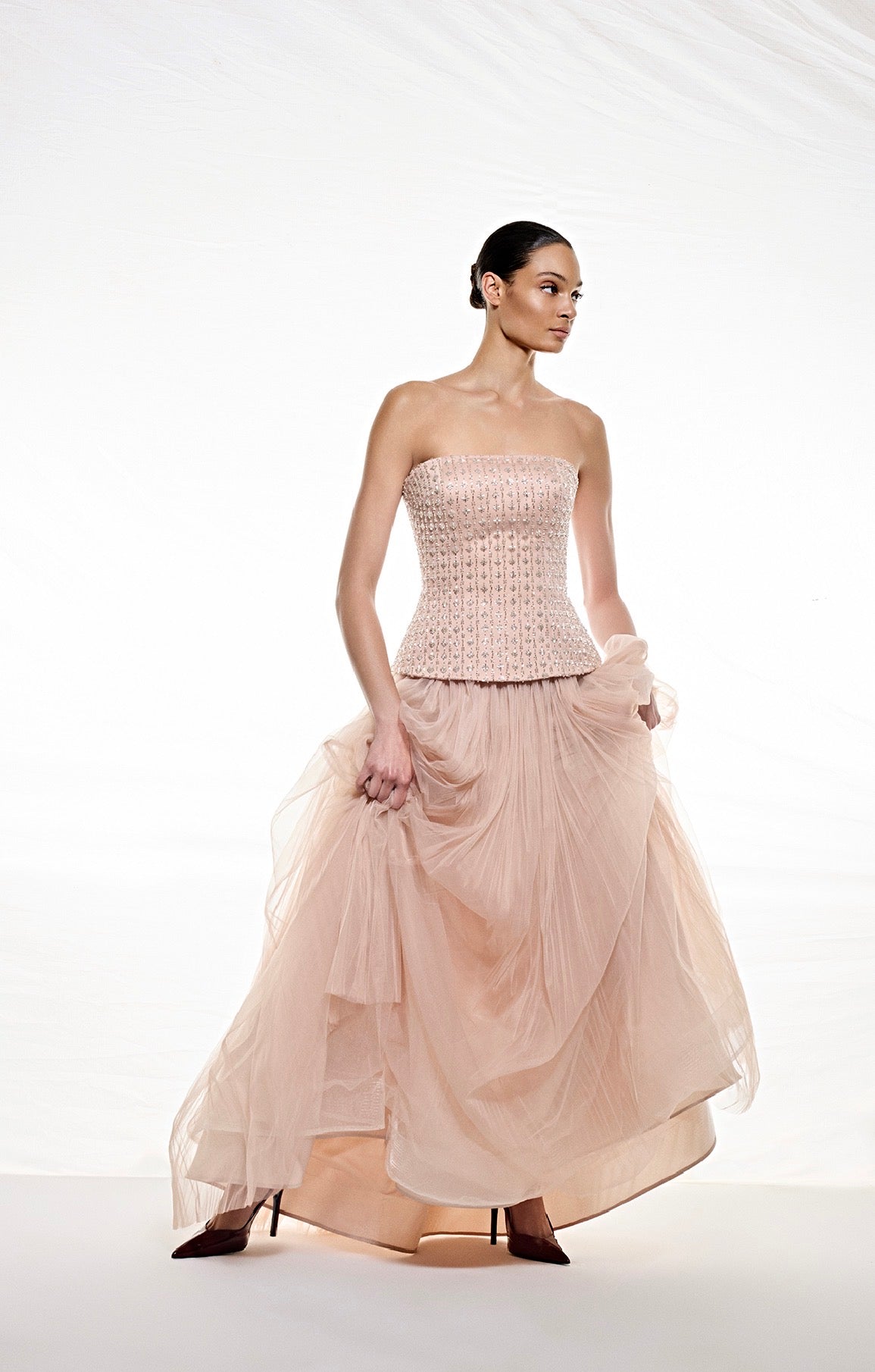 STRAPLEZ TAŞ İŞLEMELİ ETEK TÜL ABİYE ELBİSE 1369