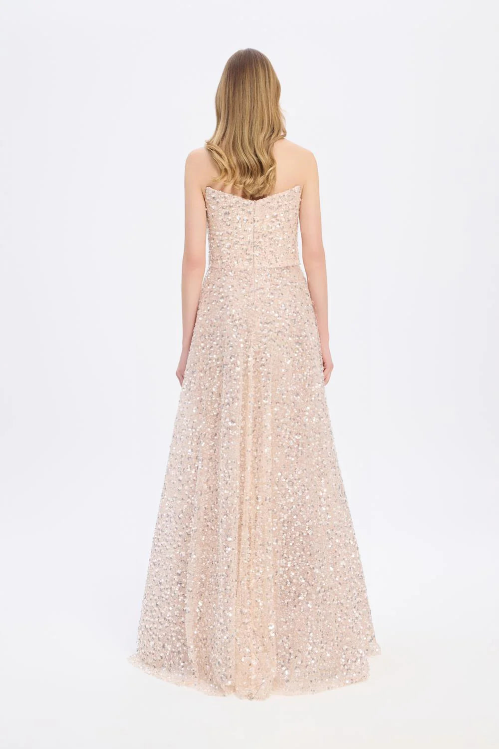 PAYET İŞLEMELİ STRAPLEZ UZUN ABİYE ELBİSE - 9331C