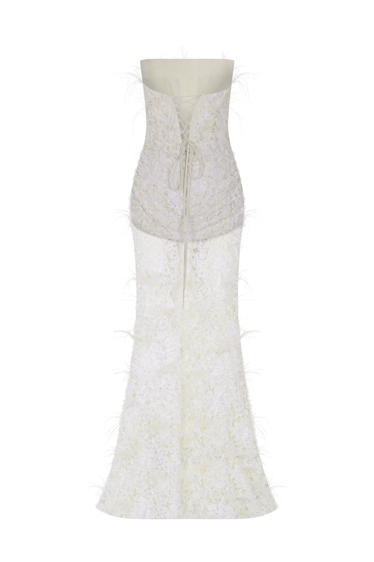 KORSAJLI TÜY DETAYLI STRAPLEZ UZUN ABİYE  ELBISE 1258