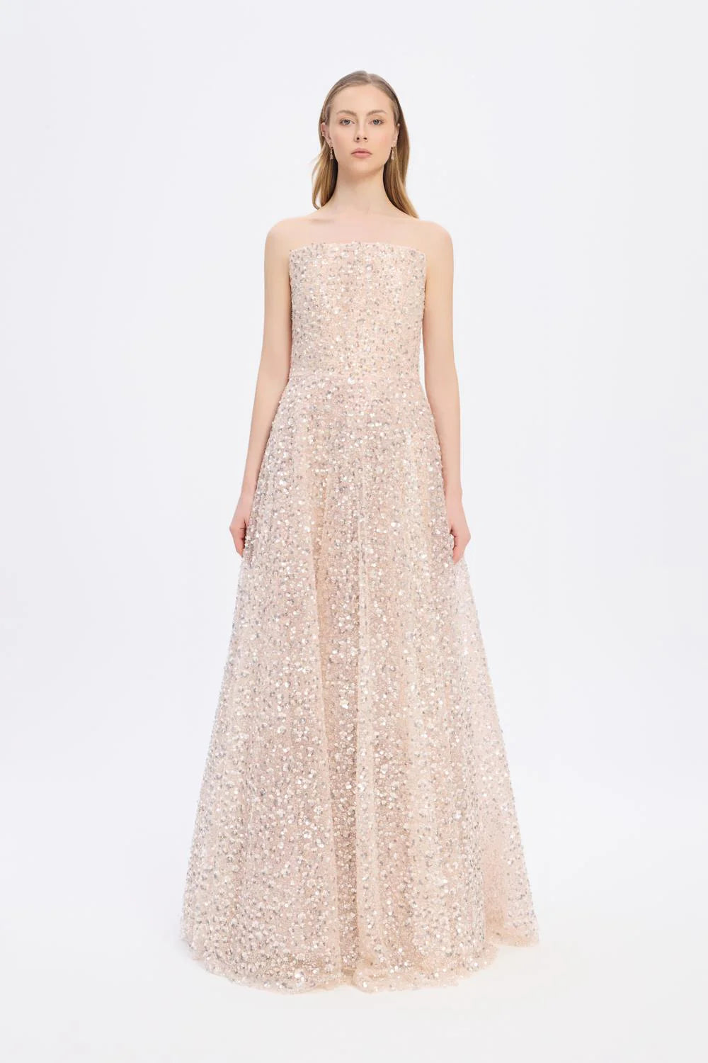 PAYET İŞLEMELİ STRAPLEZ UZUN ABİYE ELBİSE - 9331C