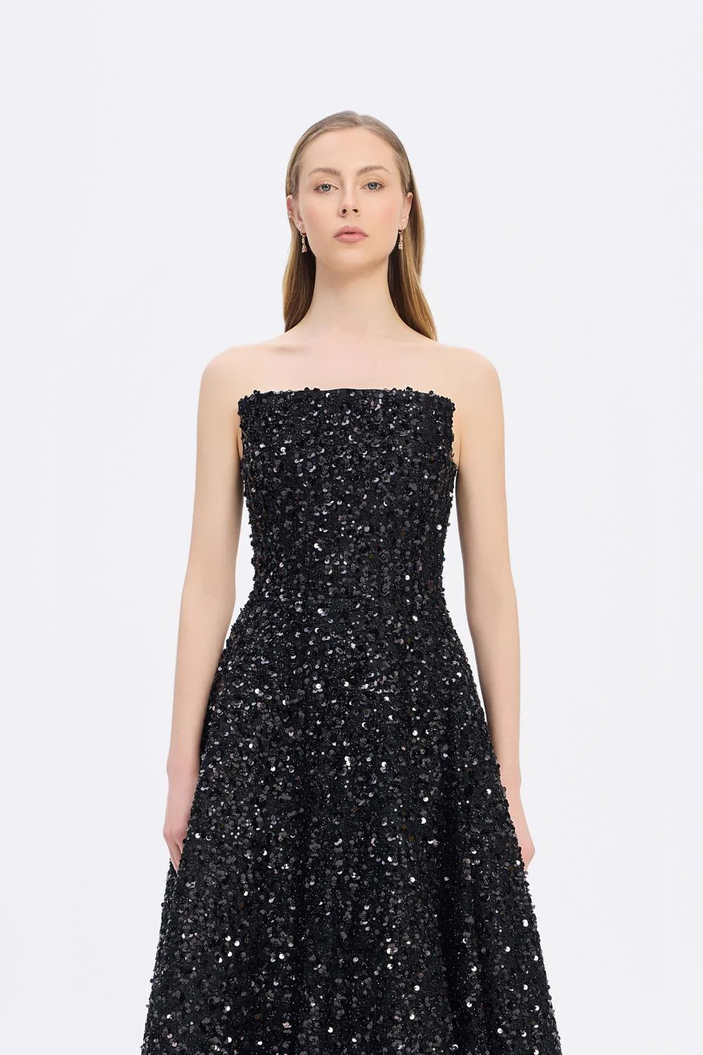 PAYET İŞLEMELİ STRAPLEZ UZUN ABİYE ELBİSE - 9331C