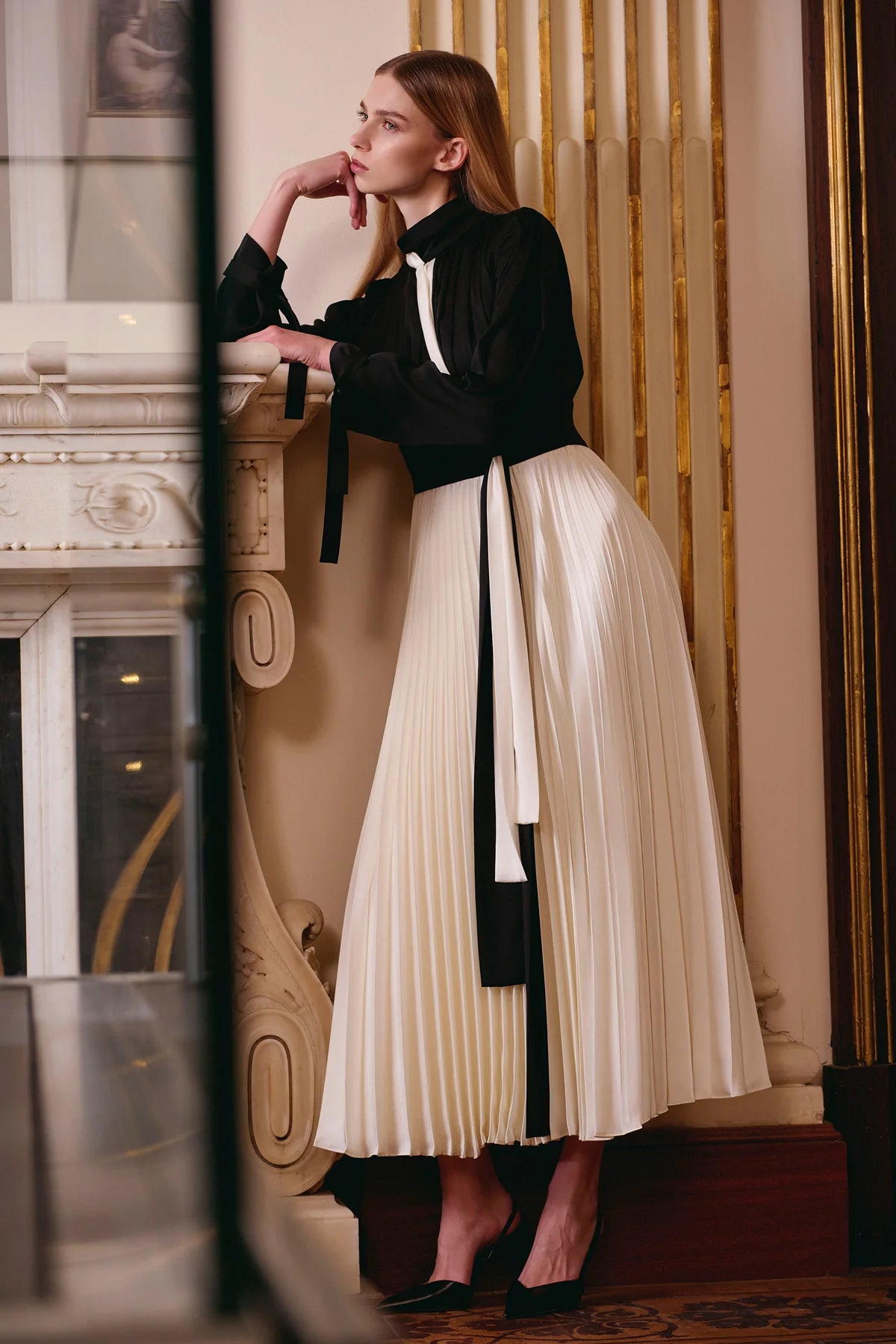 Pileli Etek Detaylı Uzun Kollu Elbise 2257