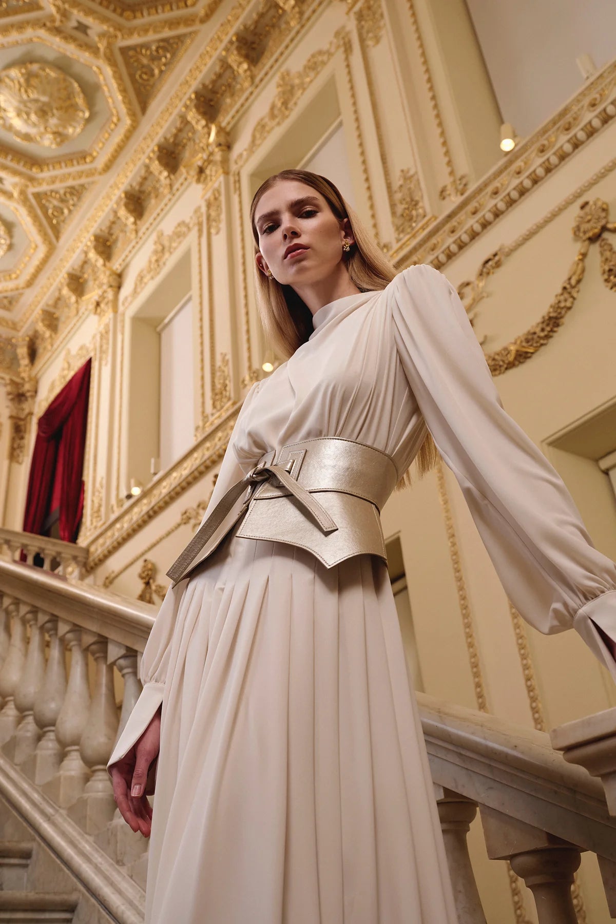 Korse Kemer Detaylı Uzun Abiye Elbise 2214