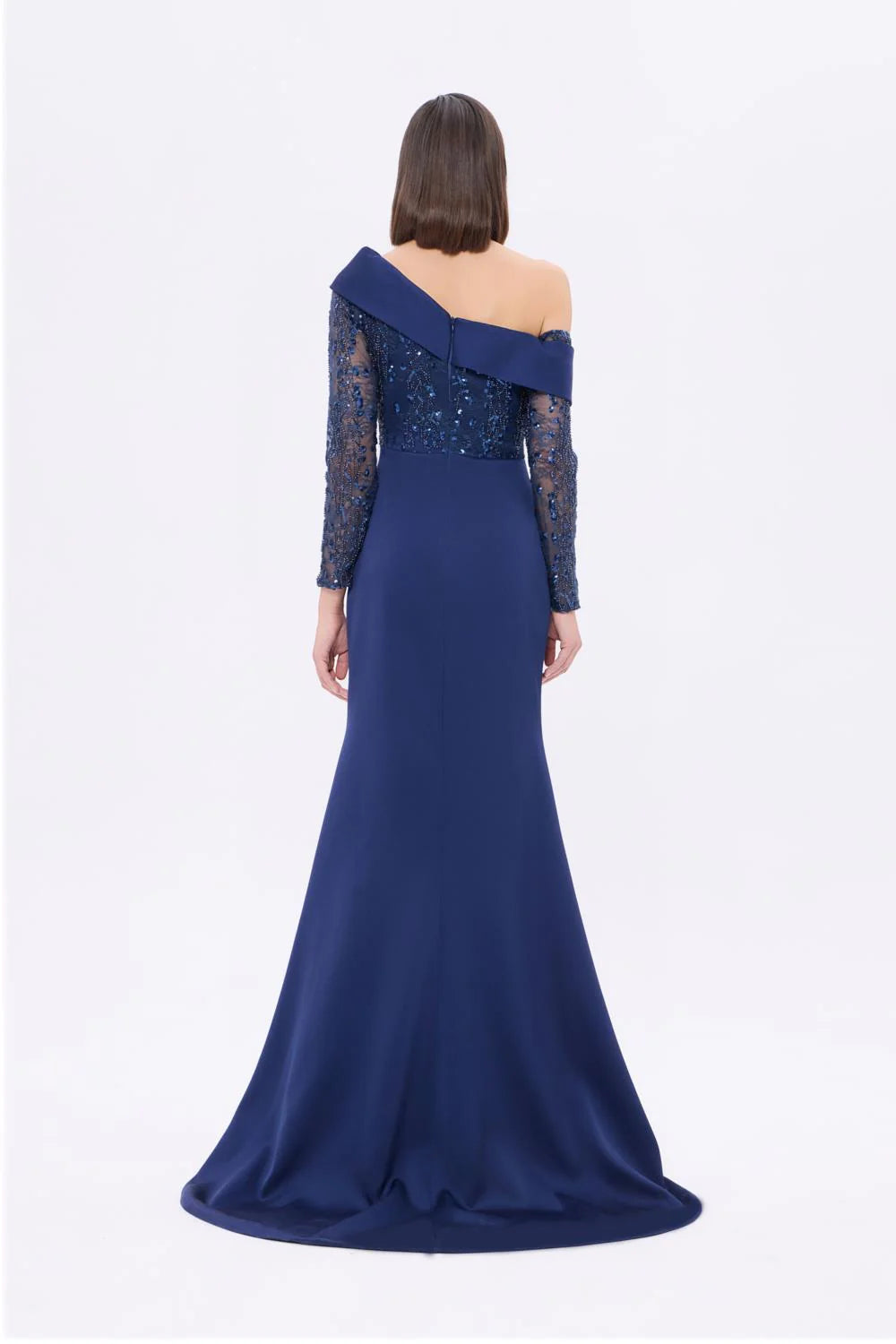 İŞLEME DETAYLI YIRTMAÇLI UZUN ABİYE ELBİSE - 9342C