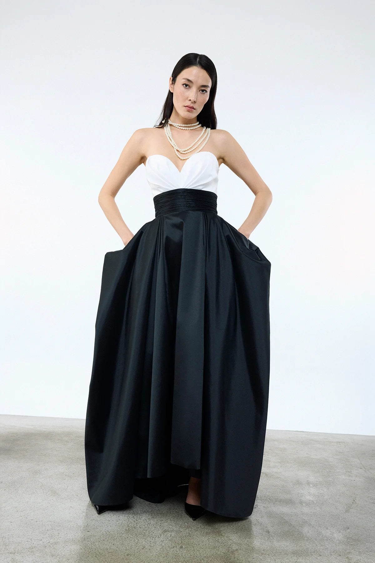 KALP YAKA BELİ KUŞAKLI CEPLİ ABİYE ELBİSE