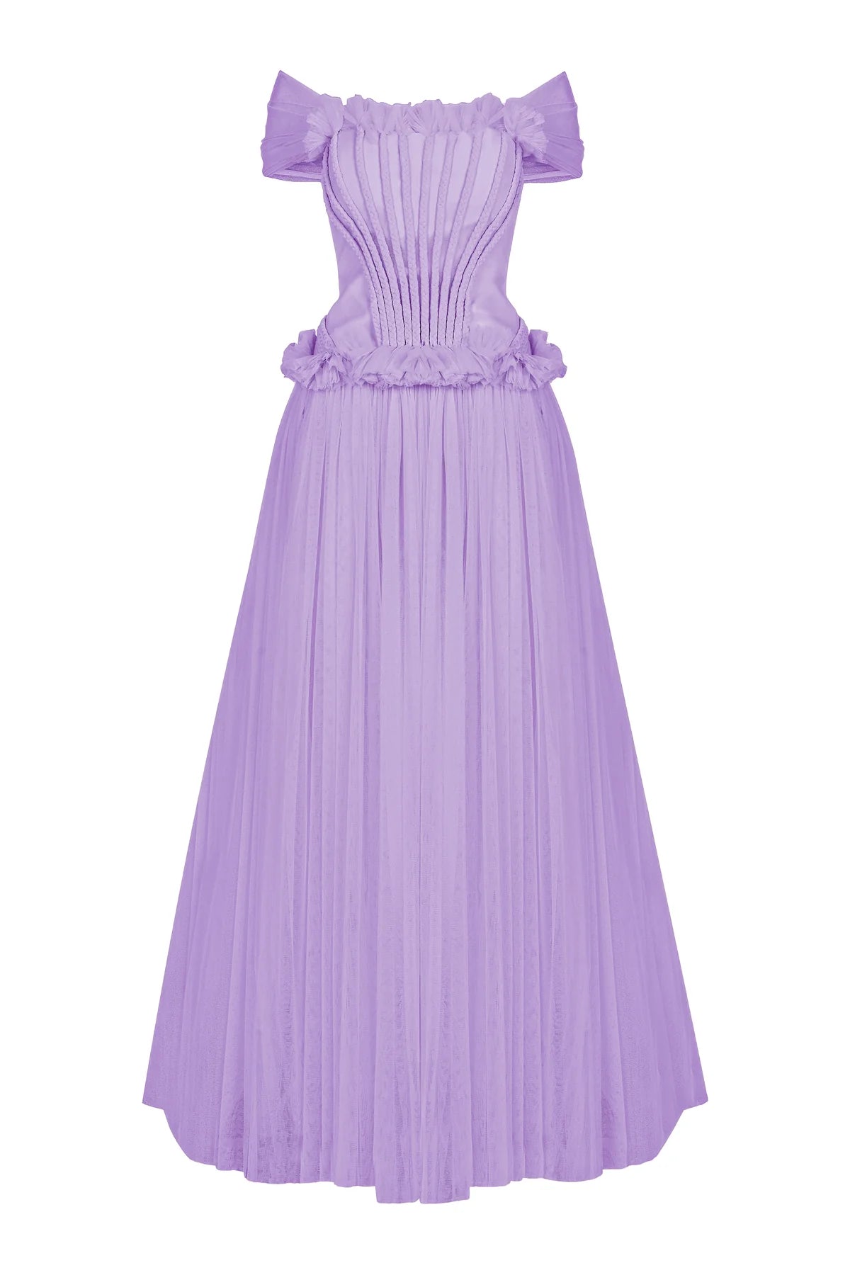 BELİ BÜZGÜ DETAYLI OMUZLARI AÇIK UZUN ABİYE ELBİSE 1237