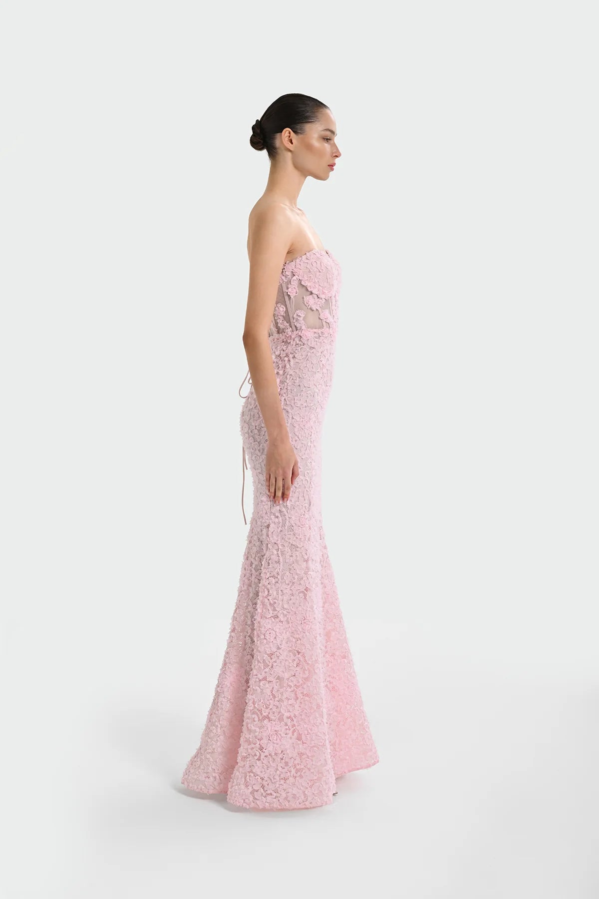 STRAPLEZ ÜÇ BOYUT ÇİÇEKLİ ABİYE ELBİSE 1338