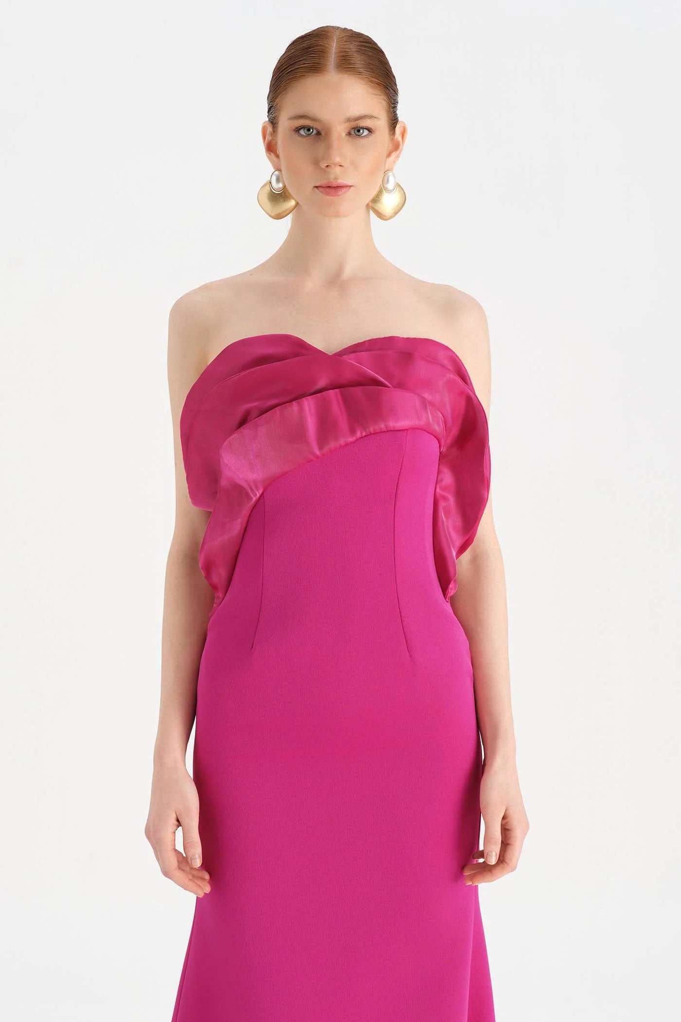 GÖĞÜS DETAYLI STRAPLEZ ABİYE ELBİSE - 26102C