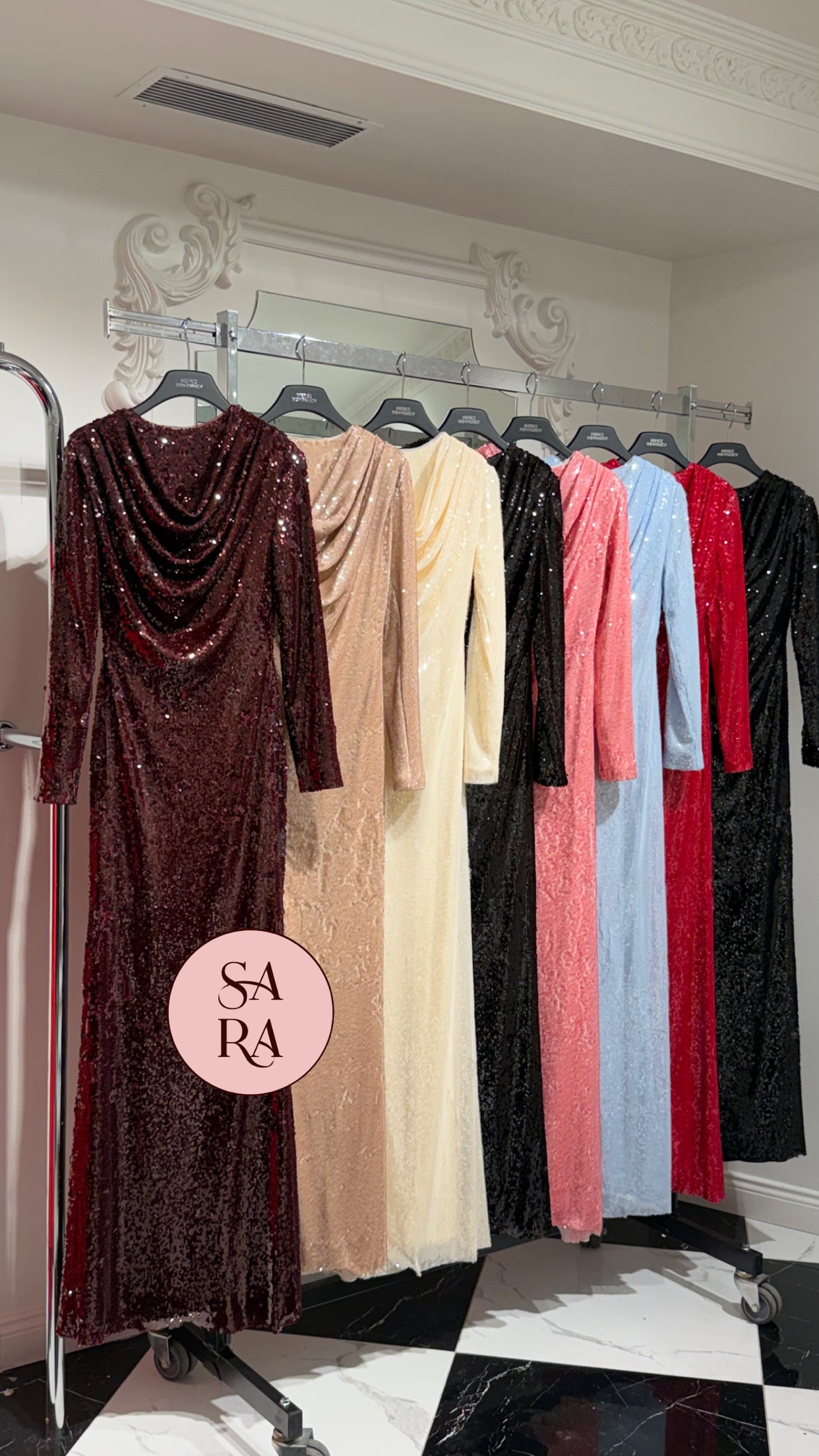 DRAPE DETAYLI PUL PAYETLİ ABİYE  ELBİSE 9116