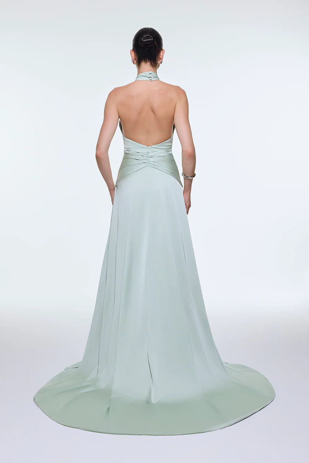 BOYUNDAN ASKILI BEL DRAPE DETAYLI UZUN ABİYE ELBİSE - 9253C