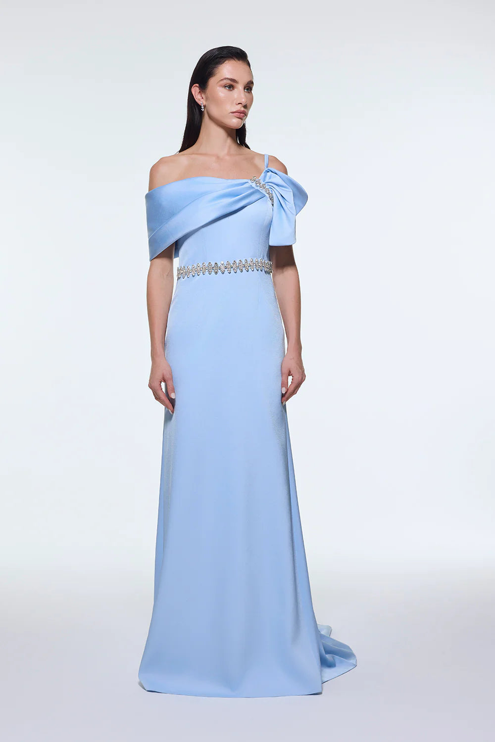 TAŞ İŞLEMELİ KEMER DETAYLI UZUN ABİYE ELBİSE - 9294C