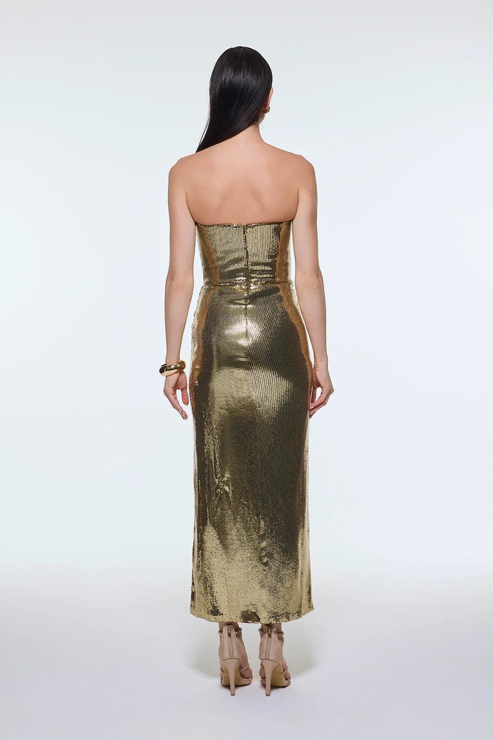 BEL ÖRTÜ DETAYLI STRAPLEZ MİDİ ABİYE ELBİSE - 9295C