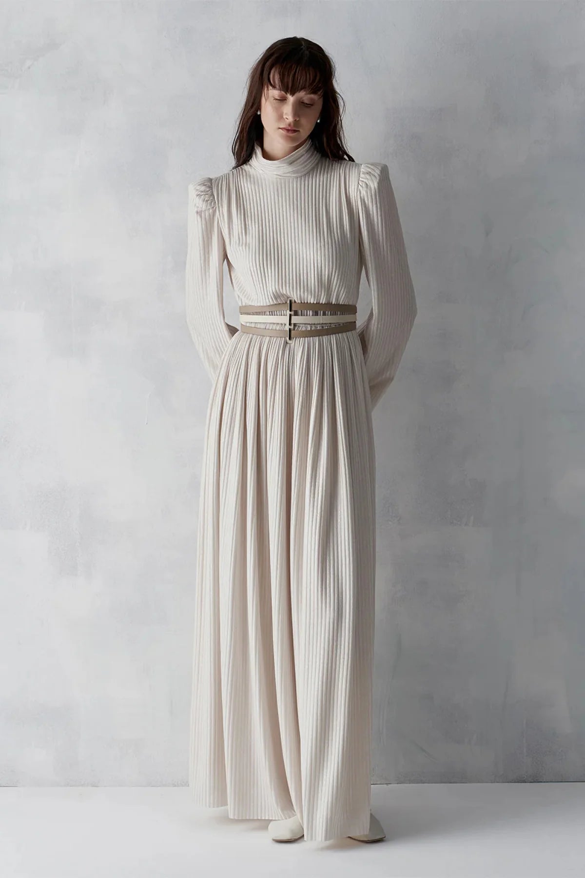 SİMLİ FİTİLLİ KEMERLİ UZUN ABİYE ELBİSE