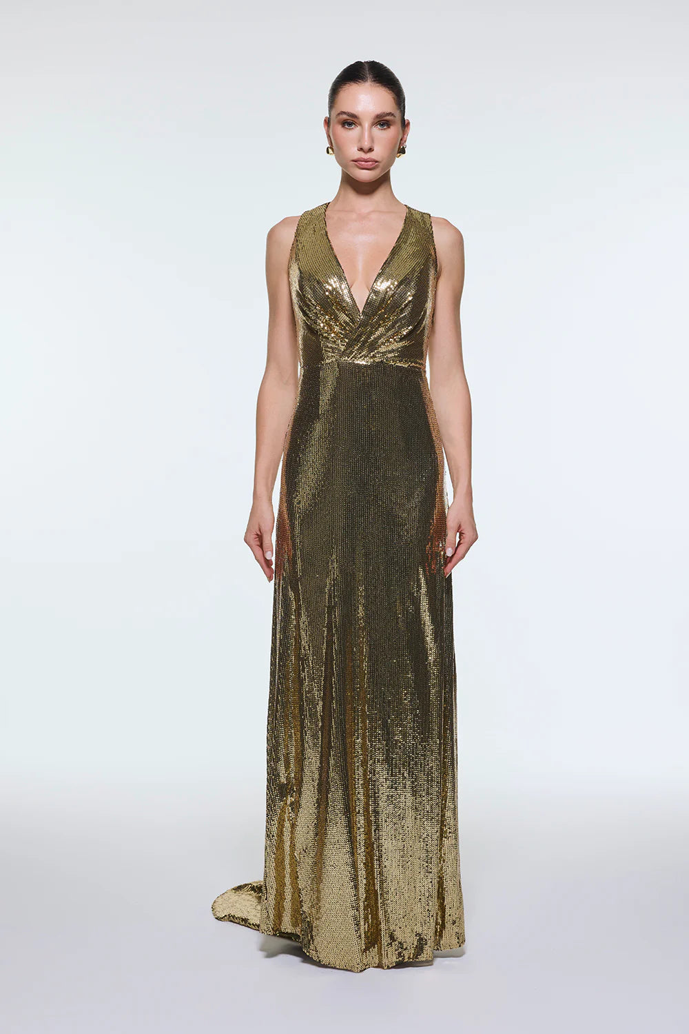 SIRT DEKOLTE DETAYLI PAYET UZUN ABİYE ELBİSE - 9201C