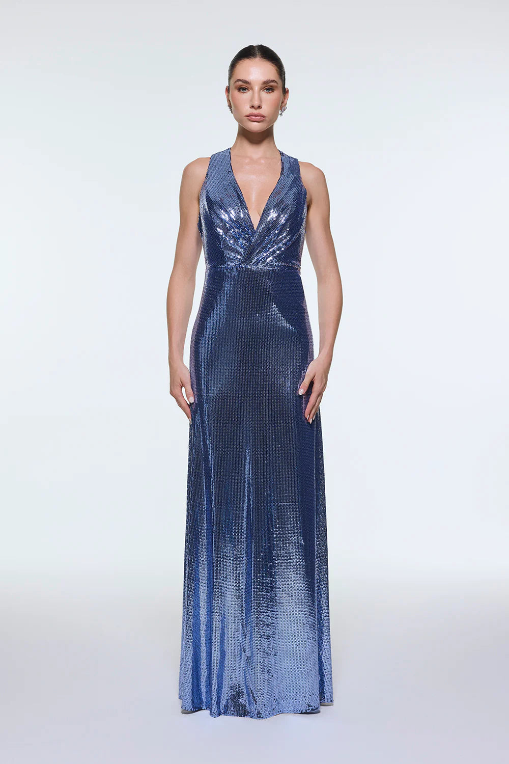 SIRT DEKOLTE DETAYLI PAYET UZUN ABİYE ELBİSE - 9201C