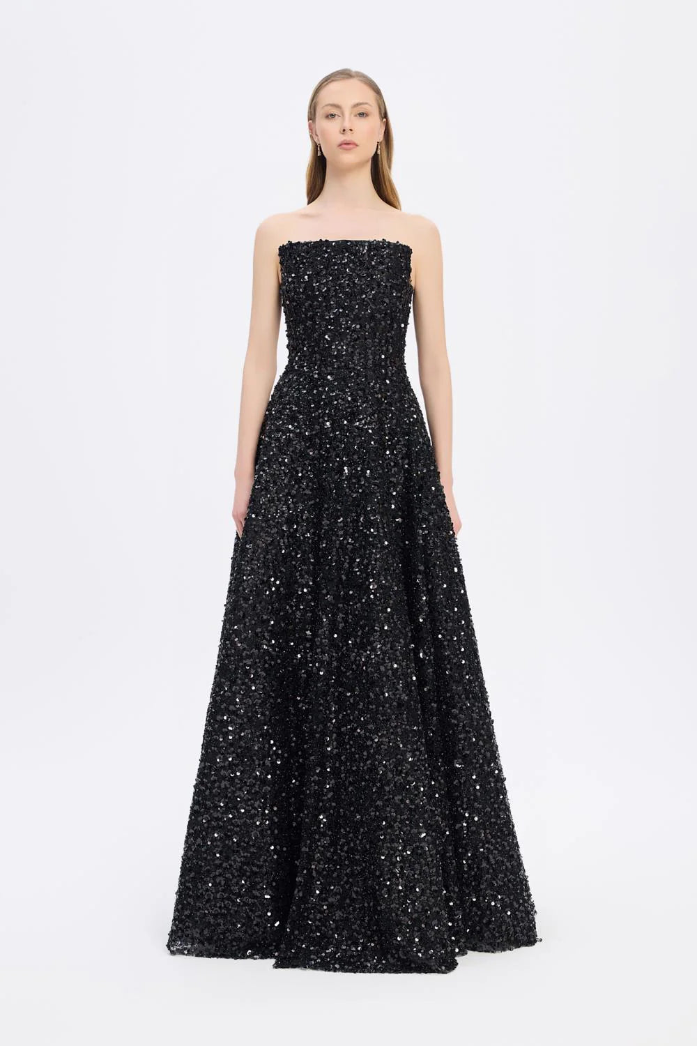 PAYET İŞLEMELİ STRAPLEZ UZUN ABİYE ELBİSE - 9331C