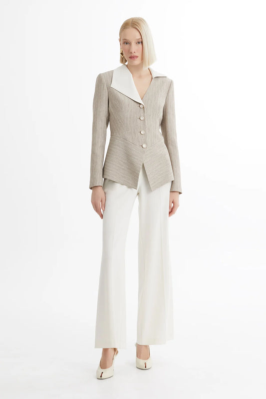 Asimetrik Kesim Bej Blazer Takım gizia