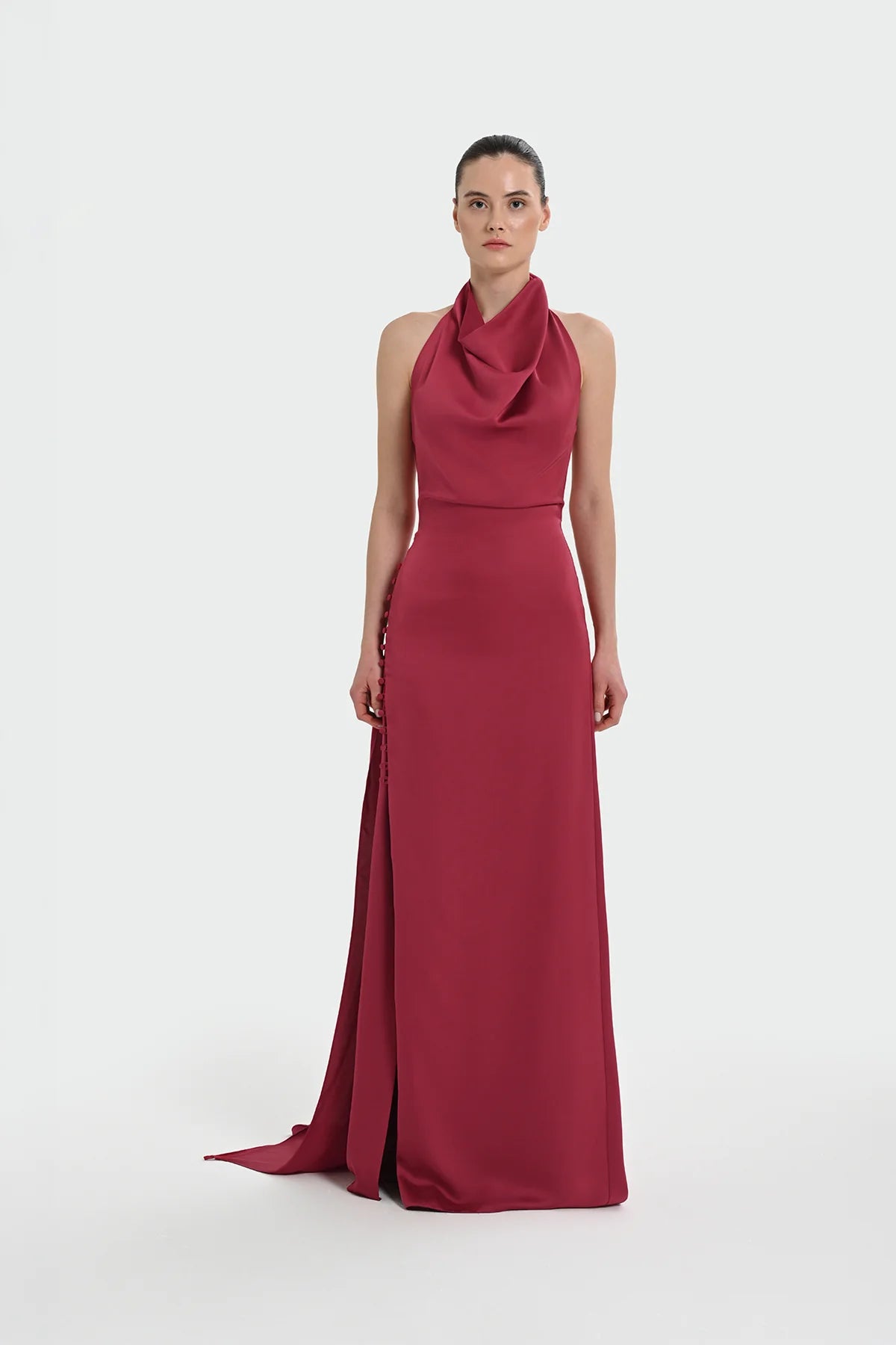 HALTER YAKA DEGAJE DETAYLI ABİYE ELBİSE 1364