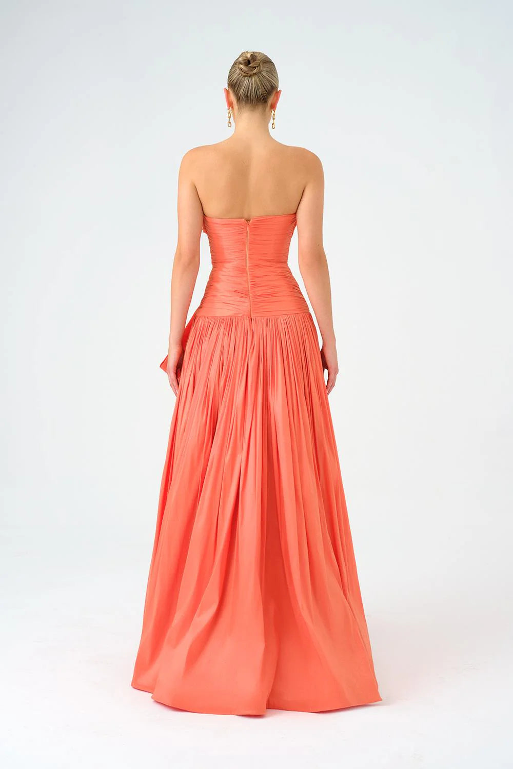 FİYONK DETAYLI STRAPLEZ YAKA TAFTA UZUN ABİYE ELBİSE - 9173C