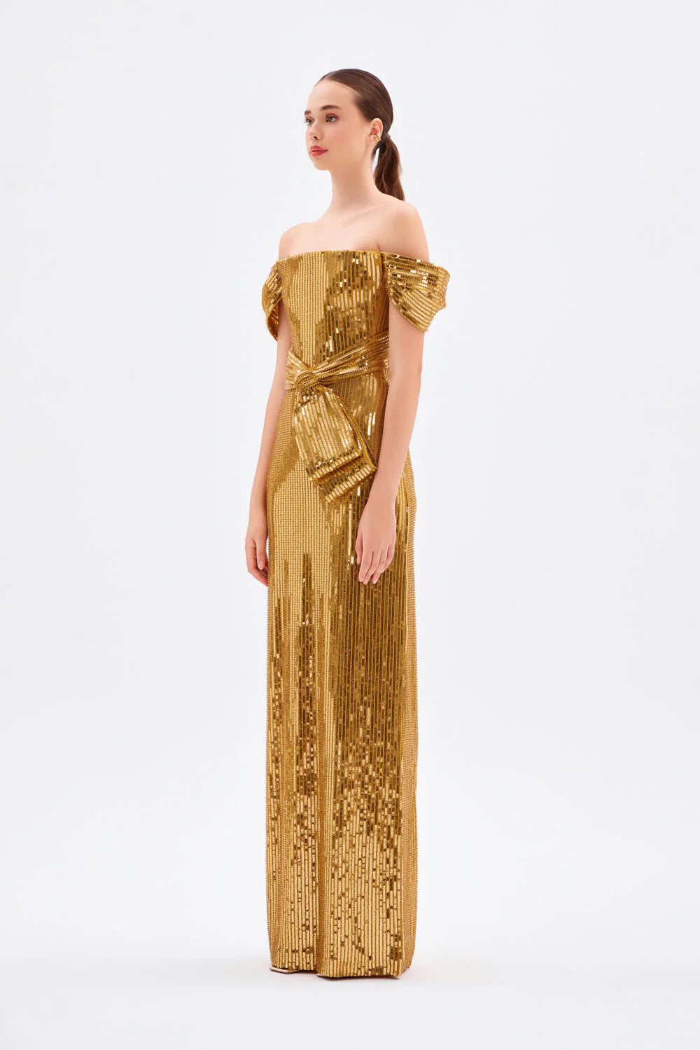 FİYONK DETAYLI PAYETLİ UZUN ABİYE ELBİSE - 9055C