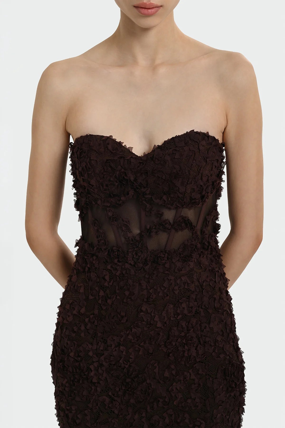 STRAPLEZ ÜÇ BOYUT ÇİÇEKLİ ABİYE ELBİSE 1338