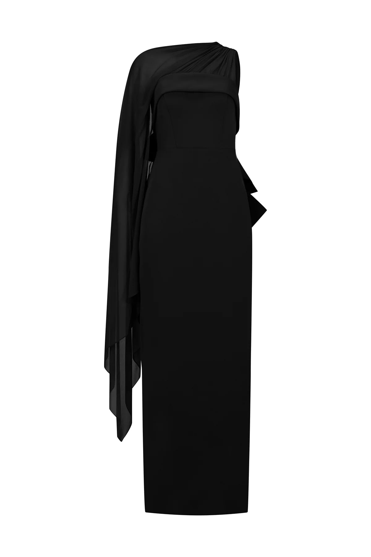 Tül Pelerinli Arka Fiyonk Detaylı Straplez Uzun Abiye ELBİSE 2244