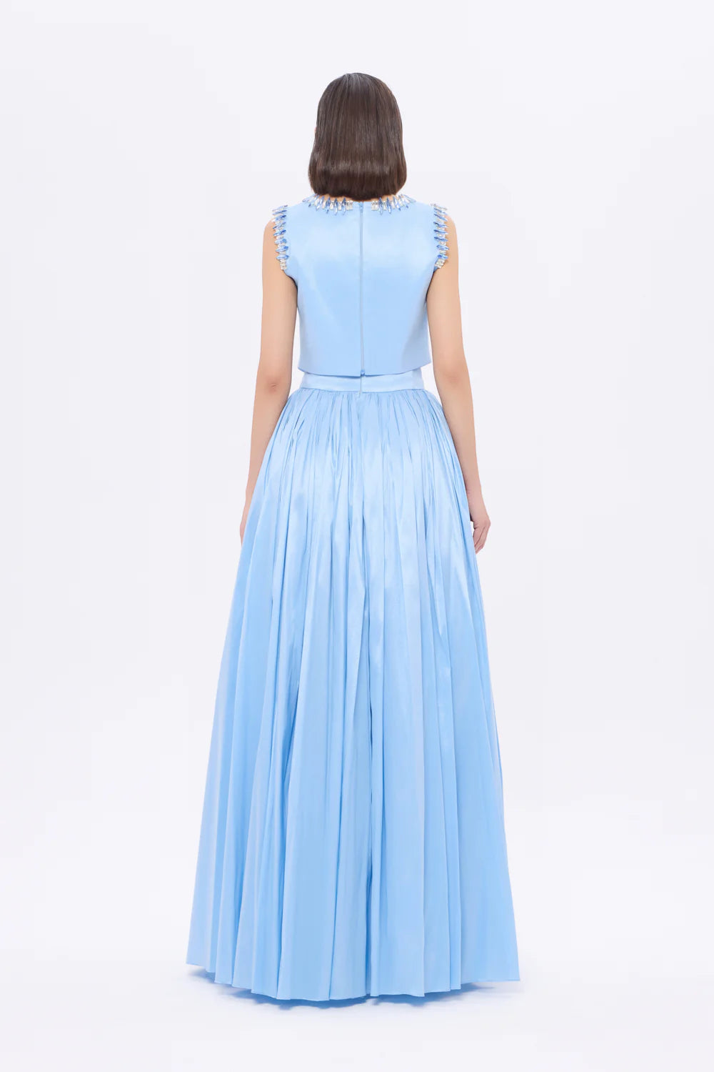 TAŞ İŞLEME DETAYLI TAFTA UZUN ABİYE ELBİSE - 9131C