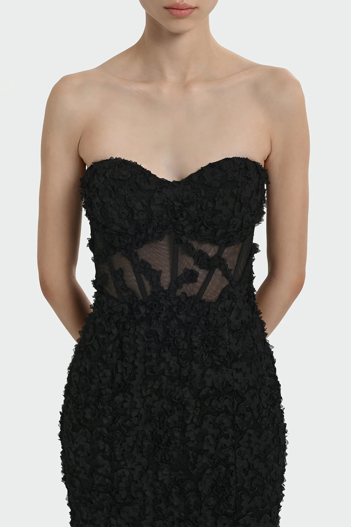 STRAPLEZ ÜÇ BOYUT ÇİÇEKLİ ABİYE ELBİSE 1338