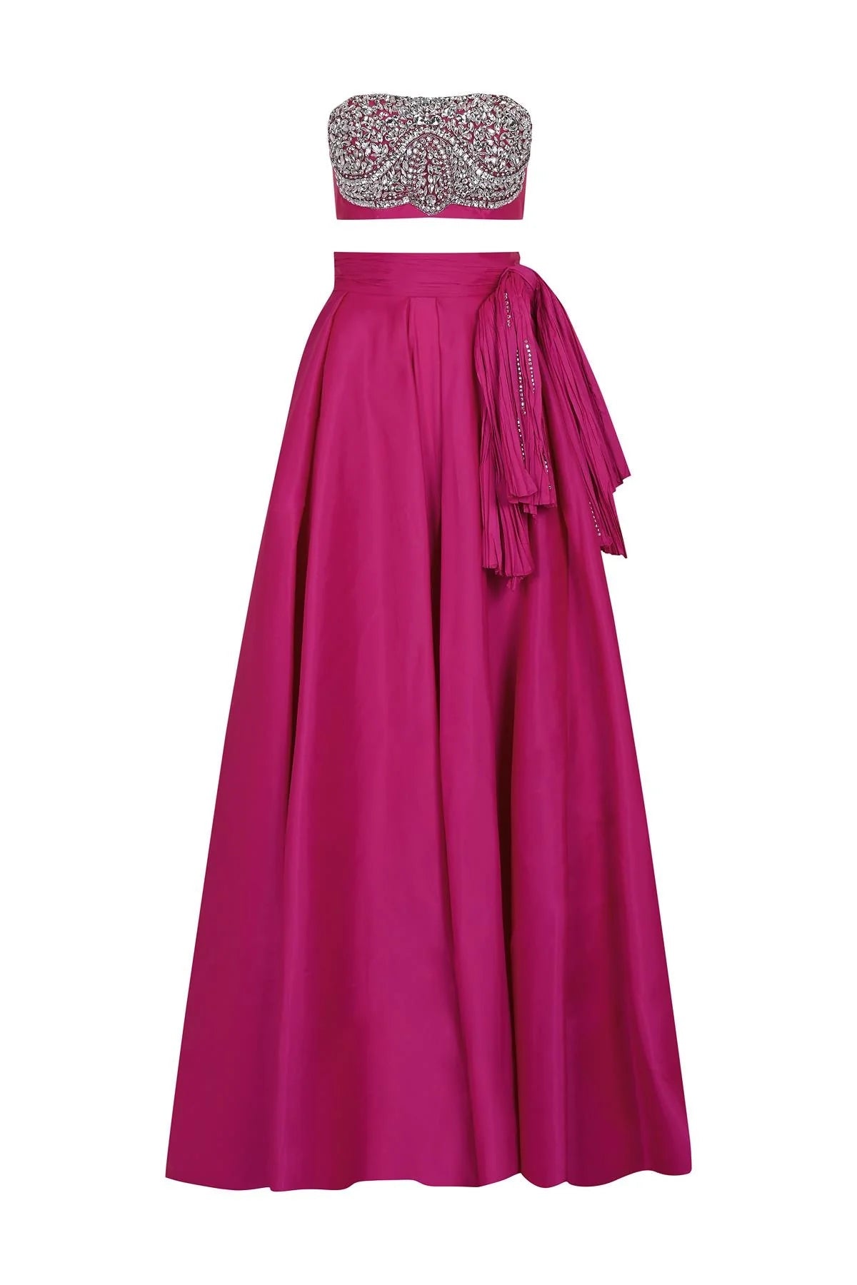 Straplez Taş İşlemeli Crop Yüksek Bel Etek Takım 2102