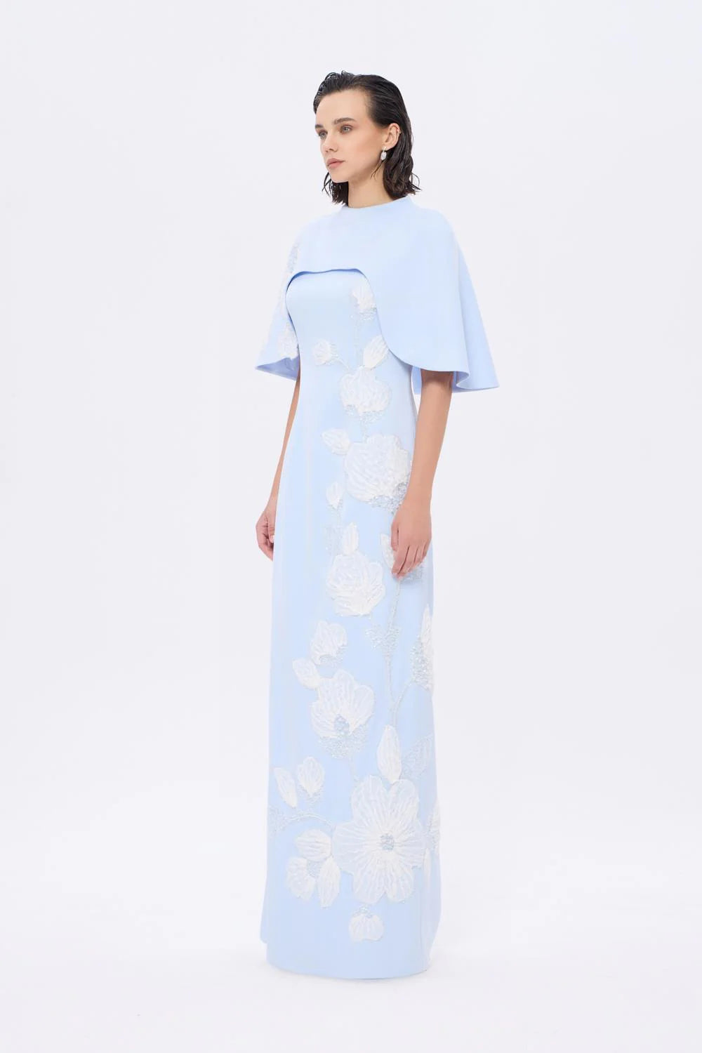 ÇİÇEK İŞLEME DETAYLI UZUN ABİYE ELBİSE - AP0024