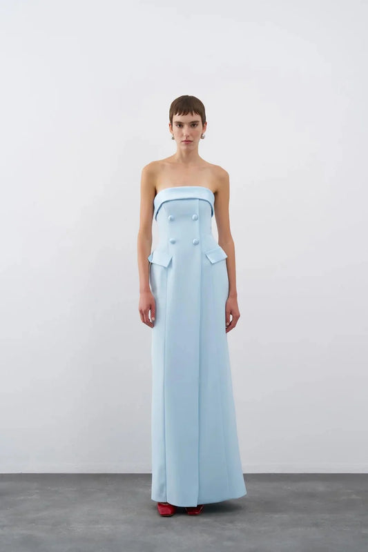 STRAPLEZ CEP KAPAKLI UZUN ABİYE ELBİSE